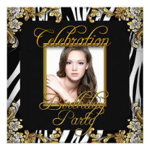 Fête d'anniversaire noire de photo d'or blanc de z faire-parts