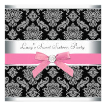 Fête d'anniversaire noire rose du bonbon 16 à dama faire-parts