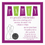 Fête d'anniversaire pourpre de bowling de Cuvette- Invitations