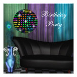 Fête d'anniversaire pourpre de disco de boule de m invitations