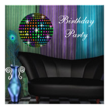 Fête d'anniversaire pourpre de disco de boule de m invitations