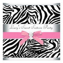 Fête d'anniversaire rose de sweet sixteen de zèbre invitations