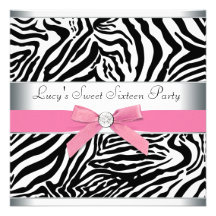 Fête d'anniversaire rose de sweet sixteen de zèbre invitations personnalisées