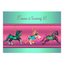 Fête d'anniversaire rose et turquoise de poney de  cartons d'invitation