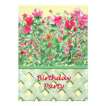 Fête d'anniversaire rose et verte de frontière de  cartons d'invitation