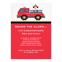 Fête d'anniversaire rouge de camion de pompiers carton d'invitation