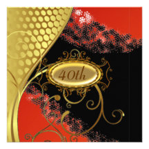 Fête d'anniversaire rouge d'or Invitatio Invitations