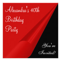 Fête d'anniversaire rouge noire et quarantième de  faire-part personnalisé