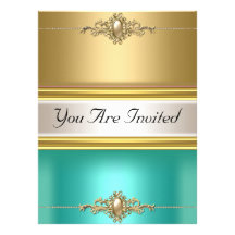 Fête d'anniversaire turquoise de couleur d'or carton d'invitation