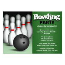 Fête d'anniversaire verte de bowling de boule et d carton d'invitation
