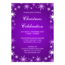 Fête de Noël pourpre de frontière de flocon de nei Invitations Personnalisées