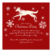 Fête de Noël rouge et blanche joyeuse de chien Faire-part