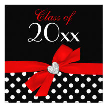 Fête de remise des diplômes noire rouge de coeur d invitation personnalisable