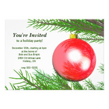 Fête de vacances rouge de boule d'arbre de Noël Faire-parts