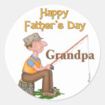 Fête des pères de pêche allée - grand-papa autocollants ronds
