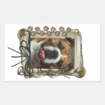 Fête des pères - pattes en pierre - bouledogue autocollants rectangulaires