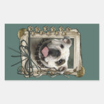 Fête des pères - pattes en pierre - bouledogue sticker rectangulaire