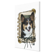 Fête des pères - pattes en pierre - corgi toile tendue