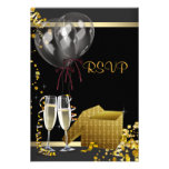 Fête RSVP d'or de noir de confettis de Champagne Invitation Personnalisable