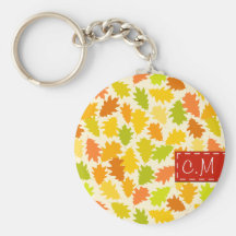 Feuille d'automne de chêne Keychain avec des initi Porte-clé