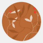 feuille de chocolat et baies rouges adhésif rond