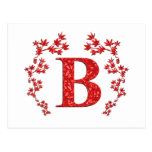 Feuille de rouge de la lettre B de monogramme Carte Postale