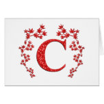 Feuille de rouge de la lettre C de monogramme Carte De Vœux