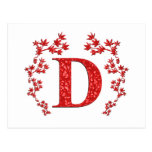 Feuille de rouge de la lettre D de monogramme Cartes Postales