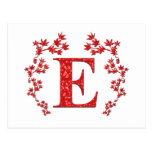 Feuille de rouge de la lettre E de monogramme Cartes Postales