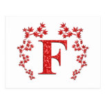 Feuille de rouge de la lettre F de monogramme Carte Postale