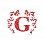Feuille de rouge de la lettre G de monogramme Carte Postale
