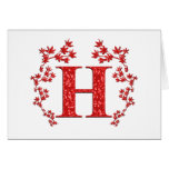 Feuille de rouge de la lettre H de monogramme Carte De Vœux