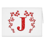 Feuille de rouge de la lettre J de monogramme Cartes De Vœux