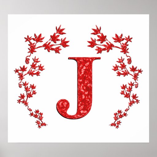 Feuille de rouge de la lettre J de monogramme Poster
