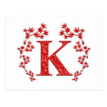 Feuille de rouge de la lettre K de monogramme Cartes Postales