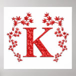 Feuille de rouge de la lettre K de monogramme Posters