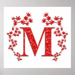 Feuille de rouge de la lettre M de monogramme Posters