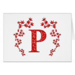 Feuille de rouge de la lettre P de monogramme Carte De Vœux