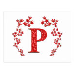 Feuille de rouge de la lettre P de monogramme Cartes Postales