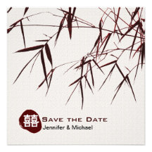 Feuille en bambou/double mariage oriental de bonhe cartons d'invitation