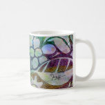 Feuille et fleurs découpés par main - dans vert-bl tasse