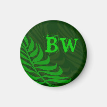 Feuille vert décoré d'un monogramme de fougère magnets pour réfrigérateur