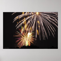 Feux d'artifice multicolores et plume affiche
