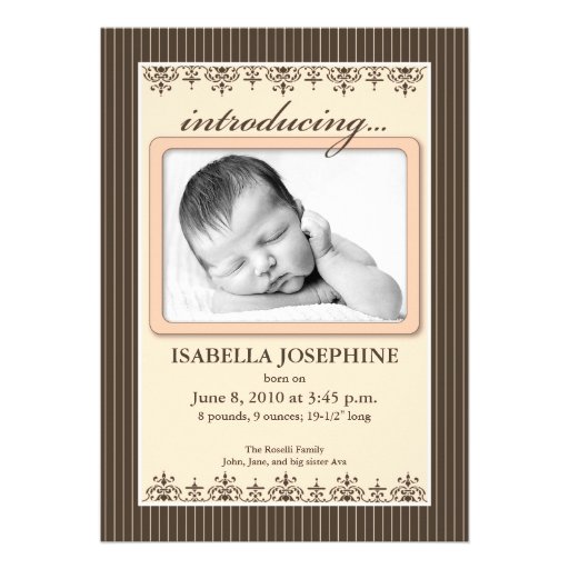 Filet faire-part de naissance de pêche 5x7 chic"
