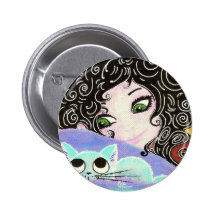 fille au chat 1 badges avec agrafe