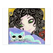 fille au chat 1 carte postale
