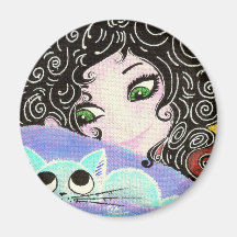 fille au chat 1 magnets pour réfrigérateur