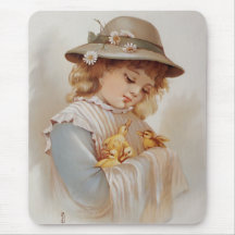 Fille avec des canards de bébé tapis de souris
