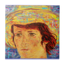 fille avec l'art de chapeau de Van Gogh carreaux