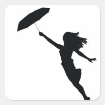 Fille avec le parapluie noir sticker carré